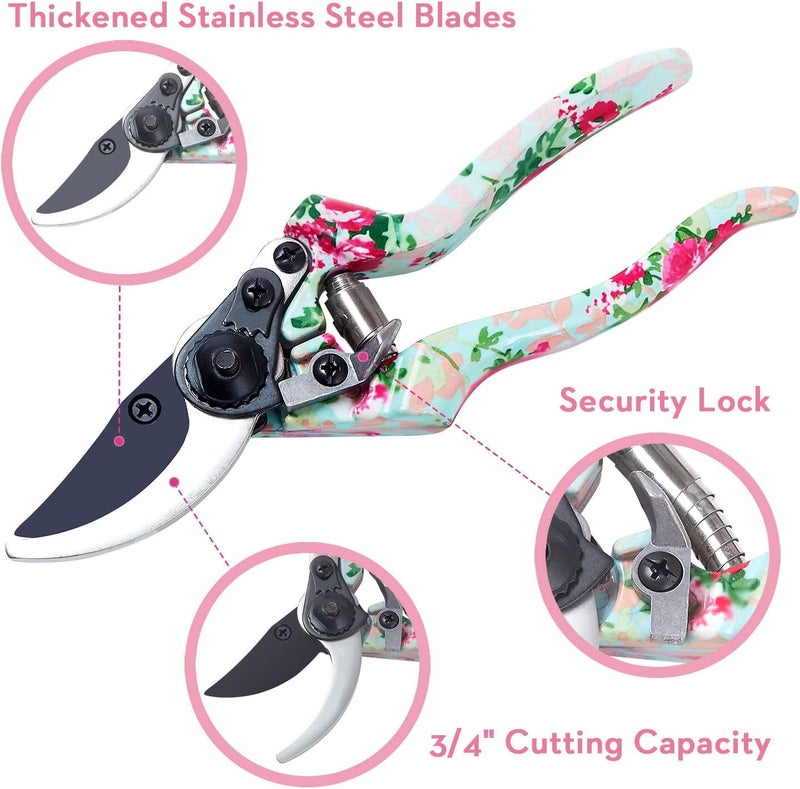 WANCHI Gardening Tools, 8 Pcs Heavy Duty Floral Garden Tool Set Birthday Gifts for Women Rose Red Gardening Kit (Garden Tool Bag Kneeling Pad Weeder Fork Hand Rake Pruning Shears Trowel Transplanter) - Image 5